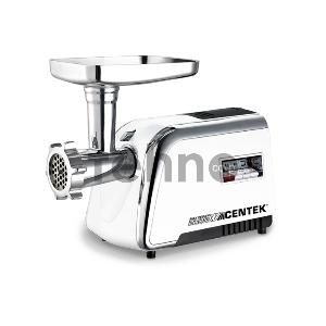 Мясорубка Centek CT-1602 2000W, нож+диски (3 шт) из литой стали, реверс, увеличен шнек (белый/хром)