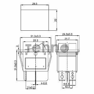 Выключатель клавишный 250V 15А (6с) ON-OFF красный/зеленый  с подсветкой  ДВОЙНОЙ  REXANT