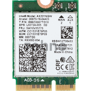 Плата сетевого контроллера Intel® Wi-Fi 6 AX201, 2230, 2x2 AX+BT, No vPro®,999TD0