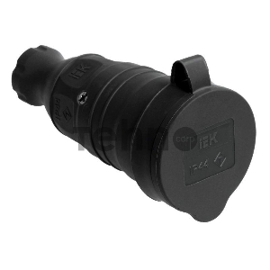 Розетка 1-м Омега РБп13-1-0м с защ. крышкой переносная с заземл. IP44 черн. каучук ИЭК PKR21-016-2-K02