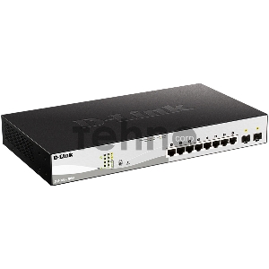 Коммутатор D-Link DGS-1210-10MP/F1A Настраиваемый коммутатор WebSmart с 8 портами 10/100/1000Base-T и 2 портами 1000Base-X SFP (8 портов с поддержкой PoE 802.3af/802.3at (30 Вт), PoE-бюджет 130 Вт)
