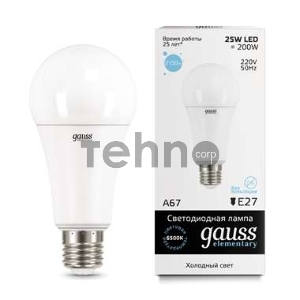 Светодиодная лампа GAUSS 73235 LED Elementary A67 25W E27 2150lm 6500K 1/10/50 0 Светодиодная лампа GAUSS 73235 LED Elementary A67 25W E27 2150lm 6500K 1/10/50 0