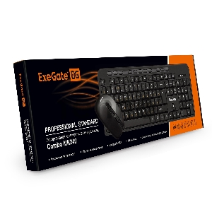 Комплект беспроводной ExeGate EX286220RUS Professional Standard Combo MK240 (клавиатура полноразмерная 115кл. + мышь оптическая 800/1000/1200dpi, 4 кнопки и колесо прокрутки; USB, 2,4 ГГц, радиус действия до 12м, черный)