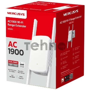 Роутер AC1900 Wi-Fi Range ExtenderSPEED: 600 Mbps at 2.4 GHz + 1300 Mbps at 5 GHz SPEC:  4× Fixed External Antennas, 1× Gigabit Port, Wall PluggedFEATURE: MERCUSYS APP, WPS/Reset Button, Signal Indicator, Range Extender/Access Point mode, Adaptive Path