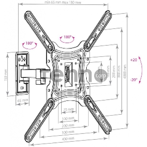 Кронштейн для телевизора Arm media LCD-403 new black, 26-55, max 30 кг, VESA 400x400мм