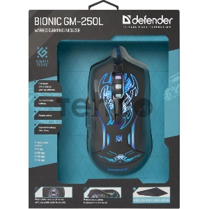Мышь Defender Bionic GM-250L [52250] {Проводная игровая мышь, оптика,6кнопок,800-3200dpi}