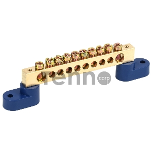 Шина «N» нулевая 8х12 мм на двух угловых синих изоляторах 10 групп REXANT