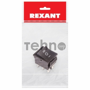 Выключатель клавишный 250V 15А (6с) ON-OFF-ON черный  с нейтралью (RWB-508, SC-767)  REXANT Индивидуальная упаковка 1 шт