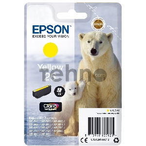 Картридж струйный Epson C13T26144012/C13T26144010 желтый для Epson XP-600/605/700/710/800 (300стр.)