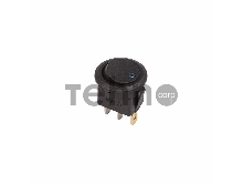 Выключатель клавишный круглый 12V 16А (3с) ON-OFF черный  с синей подсветкой  REXANT