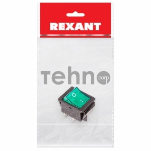Выключатель клавишный 250V 16А (4с) ON-OFF зеленый  с подсветкой (RWB-502, SC-767, IRS-201-1)  REXANT Индивидуальная упаковка 1 шт