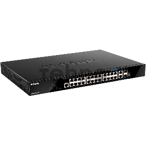 Управляемый L3 стекируемый коммутатор D-Link DGS-1520-28MP/A1A с 20 портами 10/100/1000Base-T, 4 портами 100/1000/2.5GBase-T, 2 портами 10GBase-T и 2 портами 10GBase-X SFP+