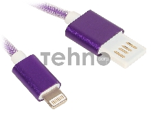Кабель Gembird USB 2.0 Cablexpert CCB-ApUSBp1m, AM/Lightning 8P, 1м, армированная оплетка, разъемы фиолетовый металлик, блистер