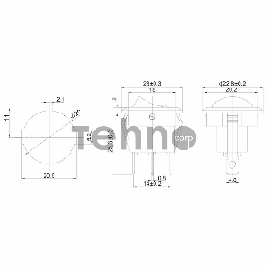 Выключатель клавишный круглый 12V 16А (3с) ON-OFF черный  с синей подсветкой  REXANT