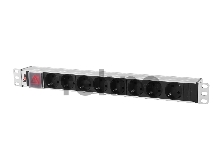 Блок розеток Rem-10 без шнура с выкл., 8 Sсhuko, вход IEC 60320 C14, 10A, алюм., 19