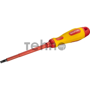 Отвертка KRAFTOOL, высоковольтная, Cr-Mo-V стержень, двухкомпонент. маслобензостойкая рукоятка, SL, 5,5х125мм