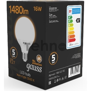 Светодиодная лампа GAUSS 105102116 LED G95 E27 16W 1360lm 3000K 1/32