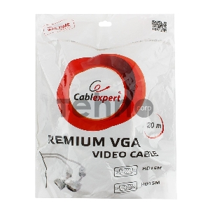 Кабель Gembird/Cablexpert CC-PPVGA-20M,Кабель VGA Premium , 15M/15M, 20м,серый, тройной экран,феррит.кольца