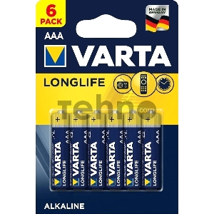 Батарейка Varta LONGLIFE LR03 AAA BL6 Alkaline 1.5V (4103) (6/60/300)