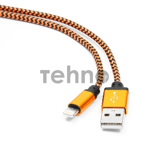 Кабель Gembird USB 2.0 Cablexpert CC-ApUSB2oe1m, AM/Lightning 8P, 1м, нейлоновая оплетка, алюминиевые разъемы, оранжевый, пакет