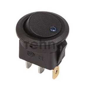 Выключатель клавишный круглый 12V 16А (3с) ON-OFF черный  с синей подсветкой  REXANT