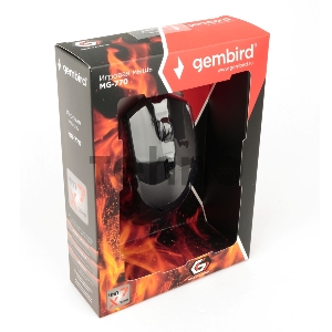 Мышь игровая Gembird MG-770, USB, 3200DPI, 6 кнопок+колесо-кнопка, кабель тканевый 1.8 м