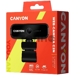 Веб камера CANYON C2N 1080P full HD 2.0Mega fixed focus webcam with USB2.0 connector, 360 degree rotary view scope, built in MIC, Resolution 1920*1080, viewing angle 88°, cable length 1.5m, 90*60*55mm, 0.095kg, Black