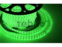 LED лента 220 В, 10х7 мм, IP67, SMD 2835, 60 LED/m, цвет свечения зеленый, бухта 100 м