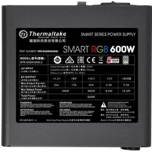 Блок питания Thermaltake ATX 600W Smart RGB 600 80+ (24+4+4pin) APFC 120mm fan color LED 5xSATA RTL