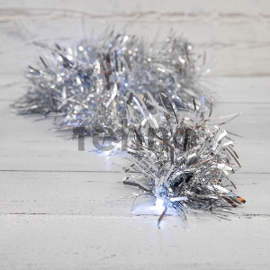 Гирлянда светодиодная «Мишура» серебряная 10 LED 1,5 м, прозрачный ПВХ, белый свет свечения, 2 х АА (батарейки не в комплекте) NEON-NIGHT