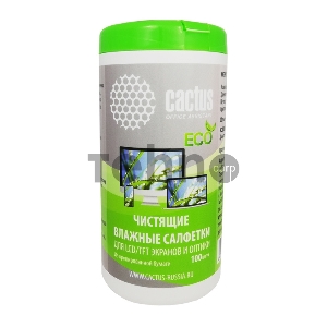 Салфетки Cactus CS-1001PE для экранов и оптики туба 100шт влажных Салфетки Cactus CS-1001PE для экранов и оптики туба 100шт влажных