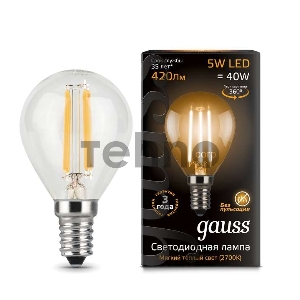 Лампа светодиодная GAUSS 105801105  LED Filament globe Е14 5Вт 2700k 1/10/50