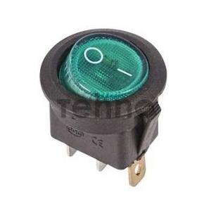 Выключатель клавишный круглый 250V 6А (3с) ON-OFF зеленый  с подсветкой  REXANT