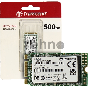 Накопитель SSD M.2 Transcend 500Gb MTS425 <TS500GMTS425S> (SATA3, up to 530/480MBs, 3D NAND, 180TBW, 22x42mm)
