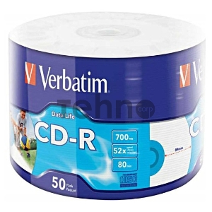 Диск CD-R Verbatim 80min, 700mb, 52x Shrink/50 Ink Print 43794