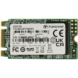 Накопитель SSD M.2 Transcend 250Gb MTS425 <TS250GMTS425S> (SATA3, up to 500/330MBs, 3D NAND, 90TBW, 22x42mm)