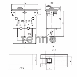 Автомат - предохранитель 250V 15А (3с) RESET-OFF красный  с подсветкой  REXANT
