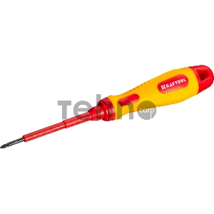 Отвертка KRAFTOOL 250084-0-060, высоковольтная, Cr-Mo-V стержень, двухкомпонент. маслобензостойкая рукоятка, PH №0, 60мм