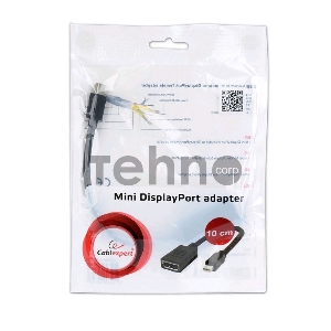 Переходник miniDisplayPort - DisplayPort, Cablexpert A-mDPM-DPF-001, 20M/20F, длина 16см, черный, пакет