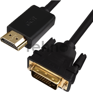 Кабель Greenconnect HDMI-DVI 5.0m черный, OD7.3mm, 28/28 AWG, позолоченные контакты, 19pin AM / 24+1M AM double link, GCR-HD2DVI1-5.0m, тройной экран