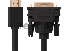 Кабель Greenconnect HDMI-DVI 5.0m черный, OD7.3mm, 28/28 AWG, позолоченные контакты, 19pin AM / 24+1M AM double link, GCR-HD2DVI1-5.0m, тройной экран