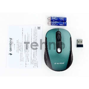 Мышь беспров. Gembird MUSW-420-2, 2.4ГГц, зеленый,soft touch, 4кн, 1600DPI, блистер