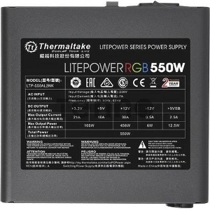 Блок питания Thermaltake Litepower RGB 550W (PS-LTP-0550NHSANE-1) v2.3, A.PFC, 80 Plus , Fan 12 cm, Retail