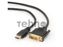 Кабель HDMI-DVI Cablexpert CC-HDMI-DVI-6, 19M/19M, 1.8м, single link, черный, позол.разъемы, экран, пакет