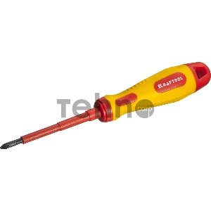 Отвертка KRAFTOOL, высоковольтная, Cr-Mo-V стержень, двухкомпонент. маслобензостойкая рукоятка, PH №1, 80мм