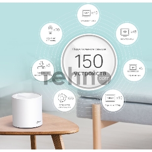 Система TP-Link Mesh AX3000 Whole Home  Wi-Fi System, Wi-Fi 6, 2402Mbps (4 streams) at 5GHz and 574Mbps (2 streams) at 2.4GHz, 2 Gigabit ports of each unit, support OFDMA, MU-MIMO, 802.11k/v/r seamless roaming, support WPA3, HomecareTM system, easy setup 