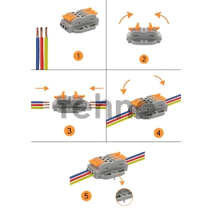 Клемма СМК проходная REXANT 3 полюса, с монтажной площадкой (0,08-4 мм²), серая (блистер 5 шт./уп.)