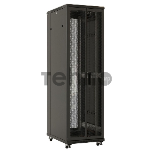 Шкаф настенный Hyperline TTB-4781-DD-RAL9004 19-дюймовый, 47U, 2277x 800х 1000 мм (ВхШхГ), передняя и задняя распашные перфорированные двери (75%), ручка с замком, крыша нового типа, цвет черный
