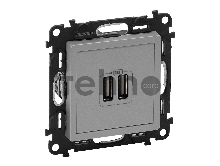 Зарядное устройство с двумя USB-разьемами 240В/5В 1500мА. С лицевой панелью. Алюминий