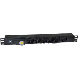 Блок ITK PDU 6 розеток DIN49440 (нем. cтанд.), с автоматом на 10А,1U, без шнура, вх. IEC320 C14, алюминиевый профиль, черный Блок ITK PDU 6 розеток DIN49440 (нем. cтанд.), с автоматом на 10А,1U, без шнура, вх. IEC320 C14, алюминиевый профиль, черный
